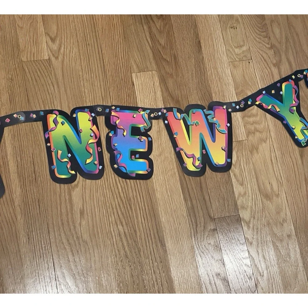 Vintage Beistle Happy New Year Hinged Paper Banner Sign Decoration Streamer 1998